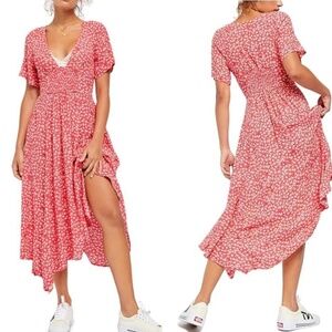 Free People In Full Bloom Handkerchief A-line Midi Dress In Red Small